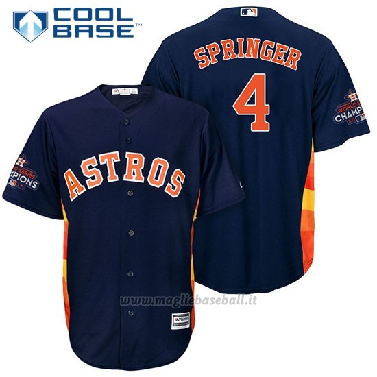 Maglia Baseball Uomo Houston Astros 2017 World Series Campione George Springer Blu Cool Base